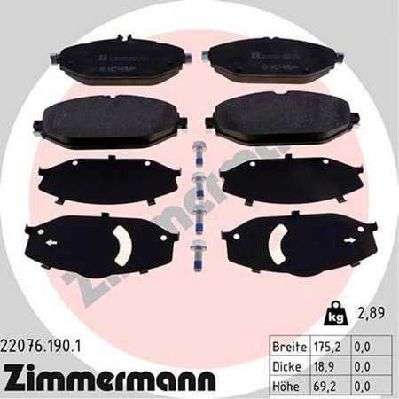 ZIMMERMANN Brake Pad Set, 22076.190.1 22076.190.1